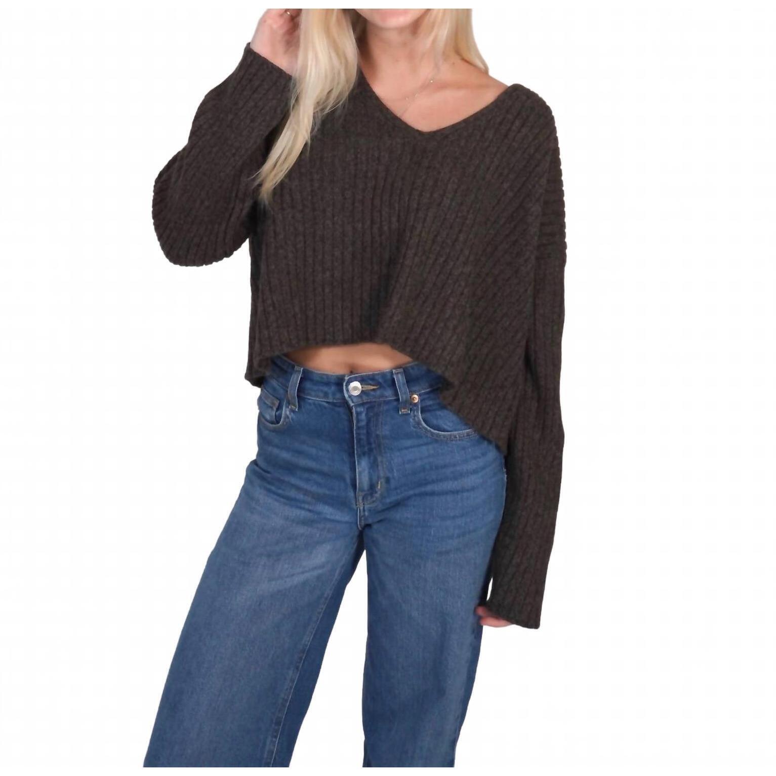 New C.T.Plage V Neck Cropped Sweater Top In D.Brown